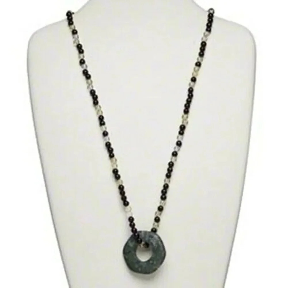 Natural Green Serpentine Open Hexagon Pendant Necklace
